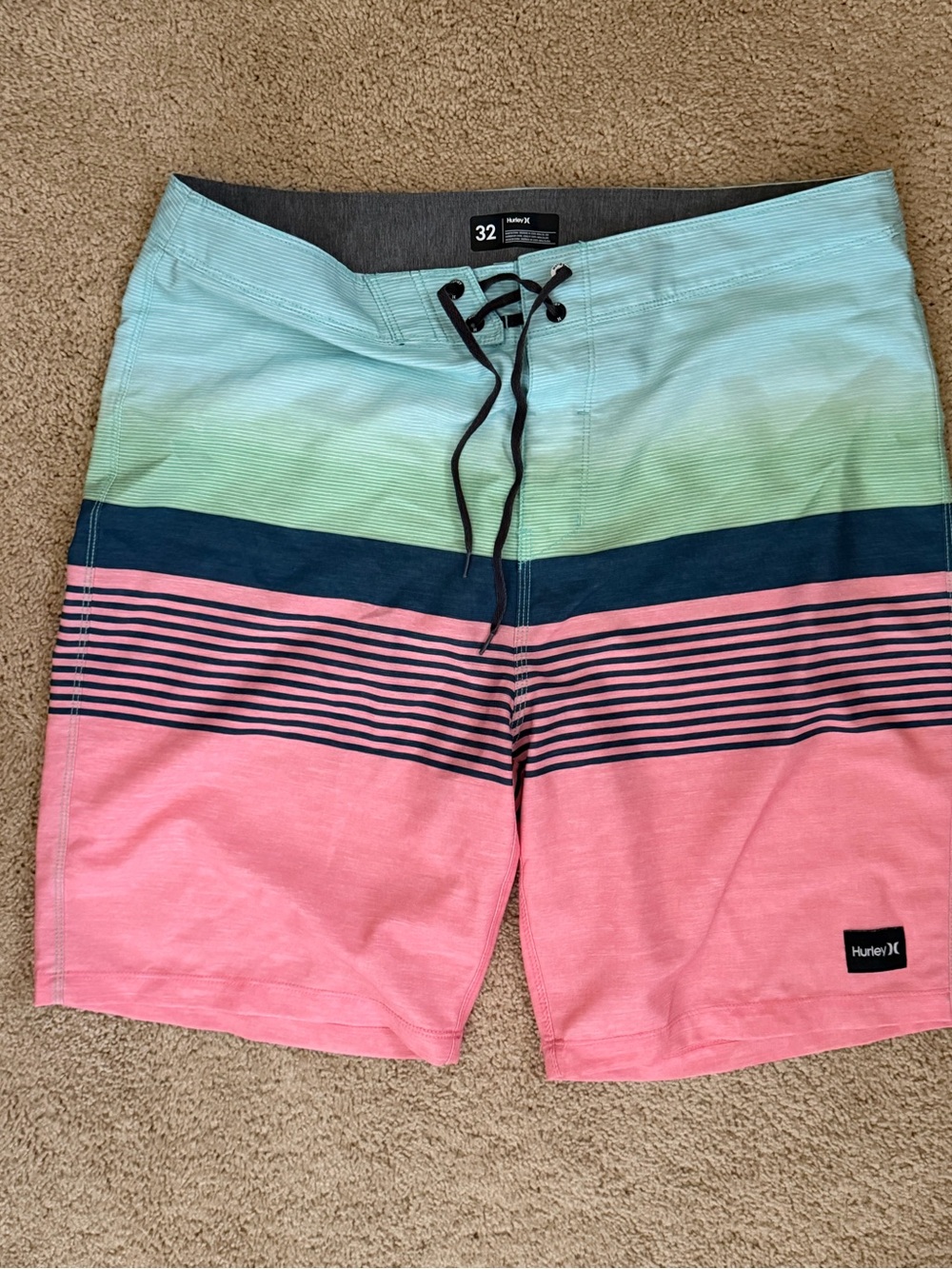Hurley Men’s Mint Green, Navy & Pink Striped Boardshorts